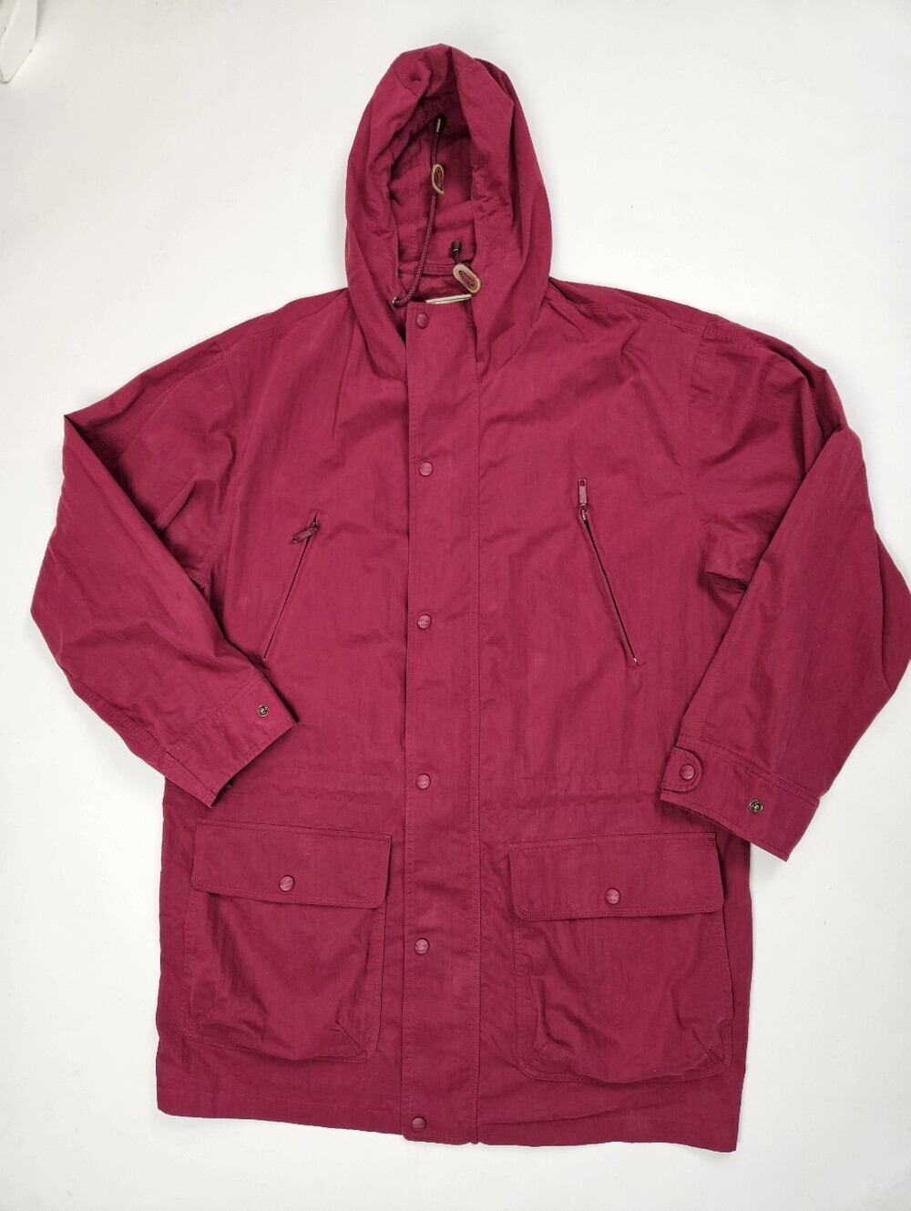 LL Bean Mens Hooded Rain Jacket Windbreaker Mens Tall Large Red Burgundy Vintage